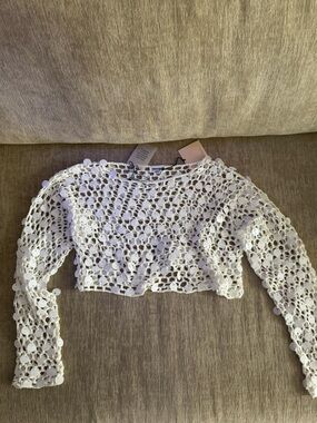 NWT superdown White lightweight Crochet Sequin Netted Crop Top